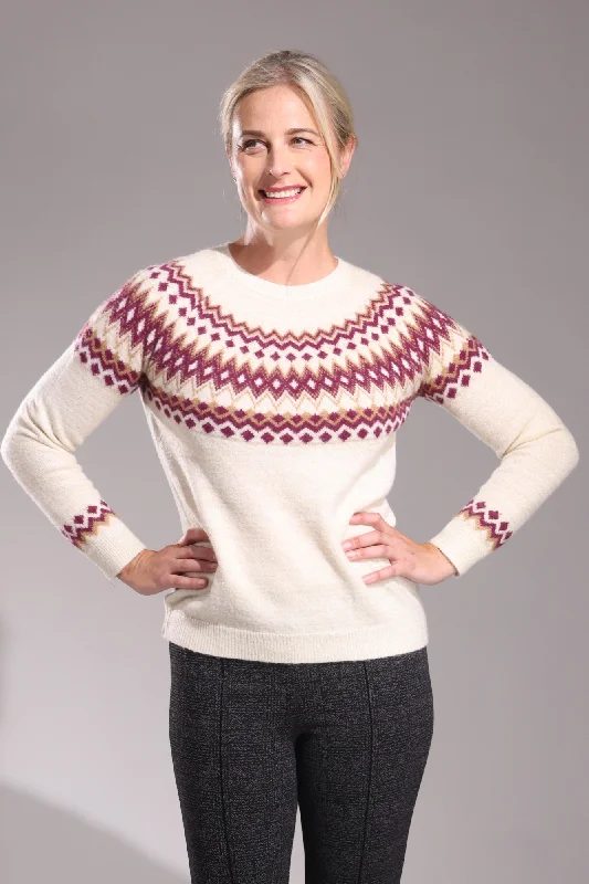 Crew neck Fairisle detail Jersey | Cream/Berry/Taupe | 6961ZZ