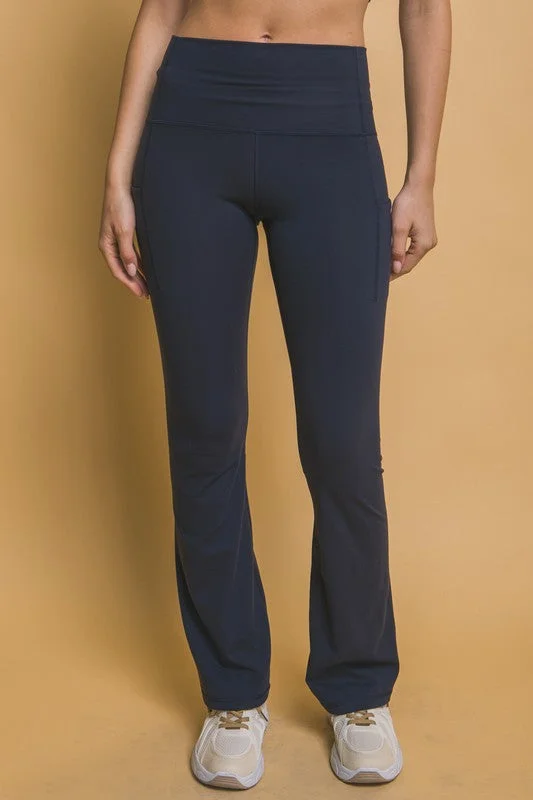 Urban Style Love Tree High Waist Flare Active Leggings with Side Pockets