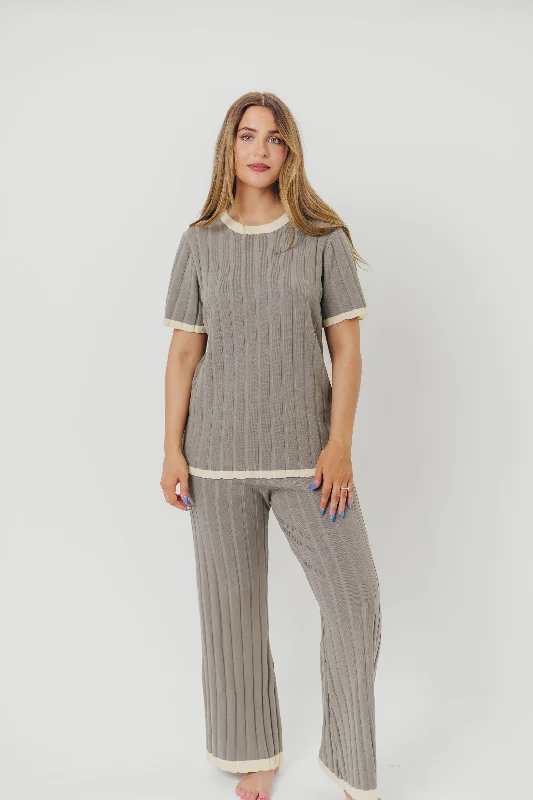 Adele Ribbed Knit Top and Pants Set in Dusty Olive