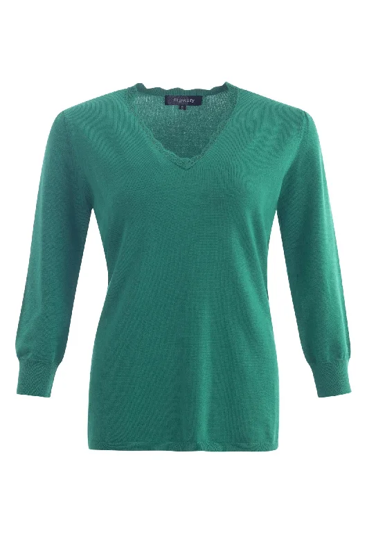 V neck with scallop edge Jersey | JADE | 5734AR